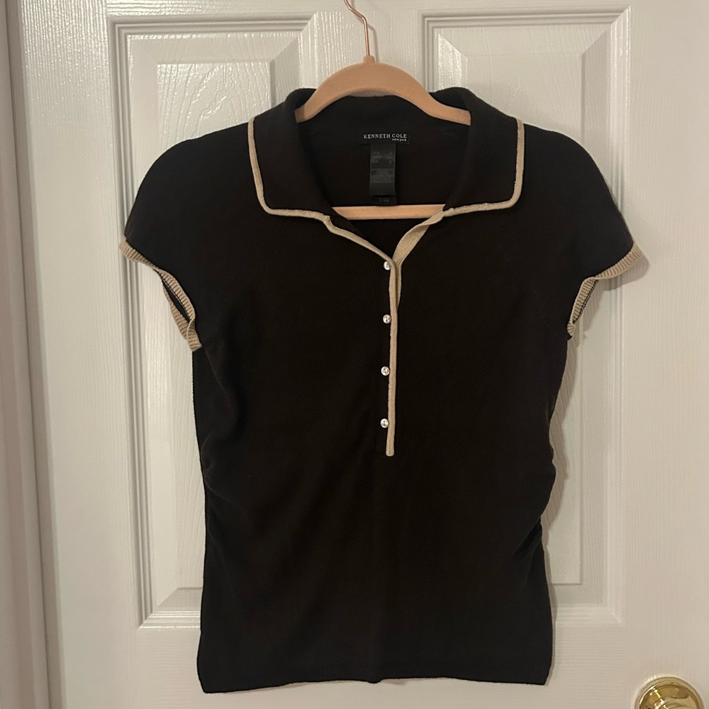 Kenneth Cole Black and Cream Button Down Shirt